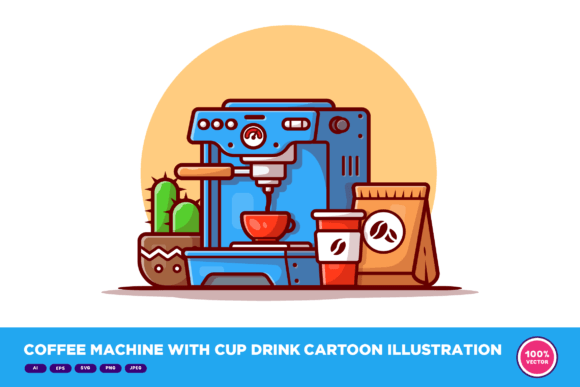 Coffee Machine with Cup Drink Cartoon: A Versatile Design Asset