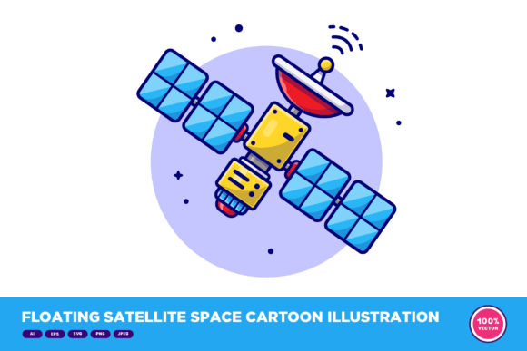 Floating Satellite Space Cartoon