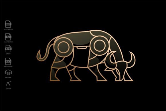 Geometric Lineart Buffalo Logo Template