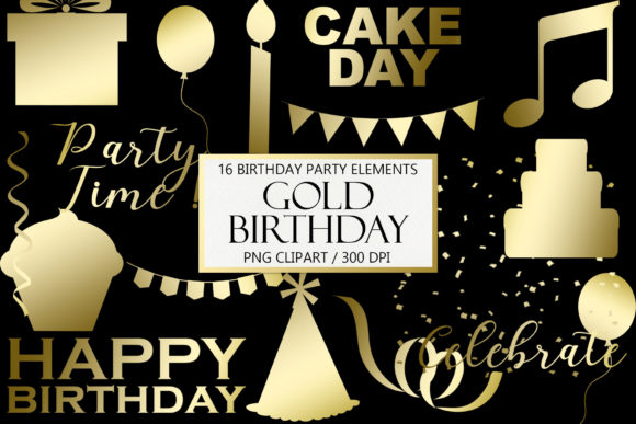 Gold Birthday Celebration Clipart