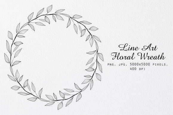 Line Art Flowers Wreath