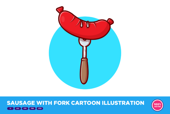 Sausage with Fork Cartoon Illustration: A Versatile Design Element for Modern Creatives