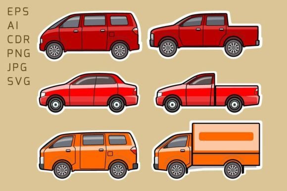 Stickers of Various Types of Cars